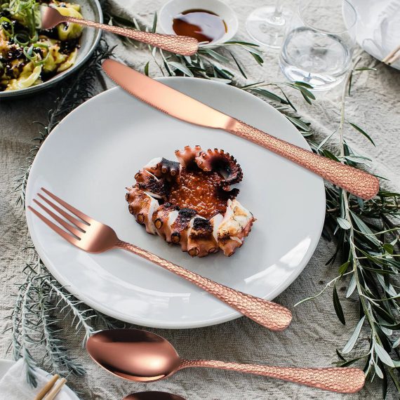 Geneva Rose Gold Hammered Stainless Steel Cutlery Sets